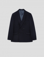 Dark blue textured double-breasted blazer