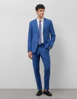 Traje half canvas slim fit microestructura azul