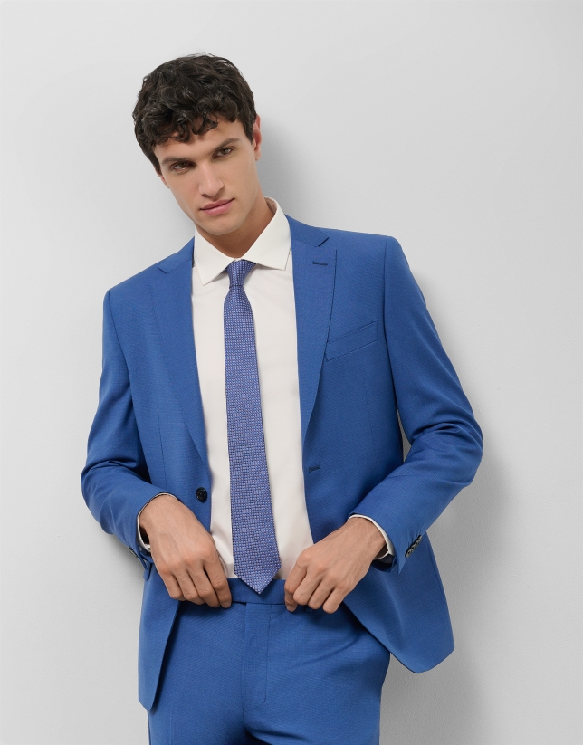 Traje half canvas slim fit microestructura azul