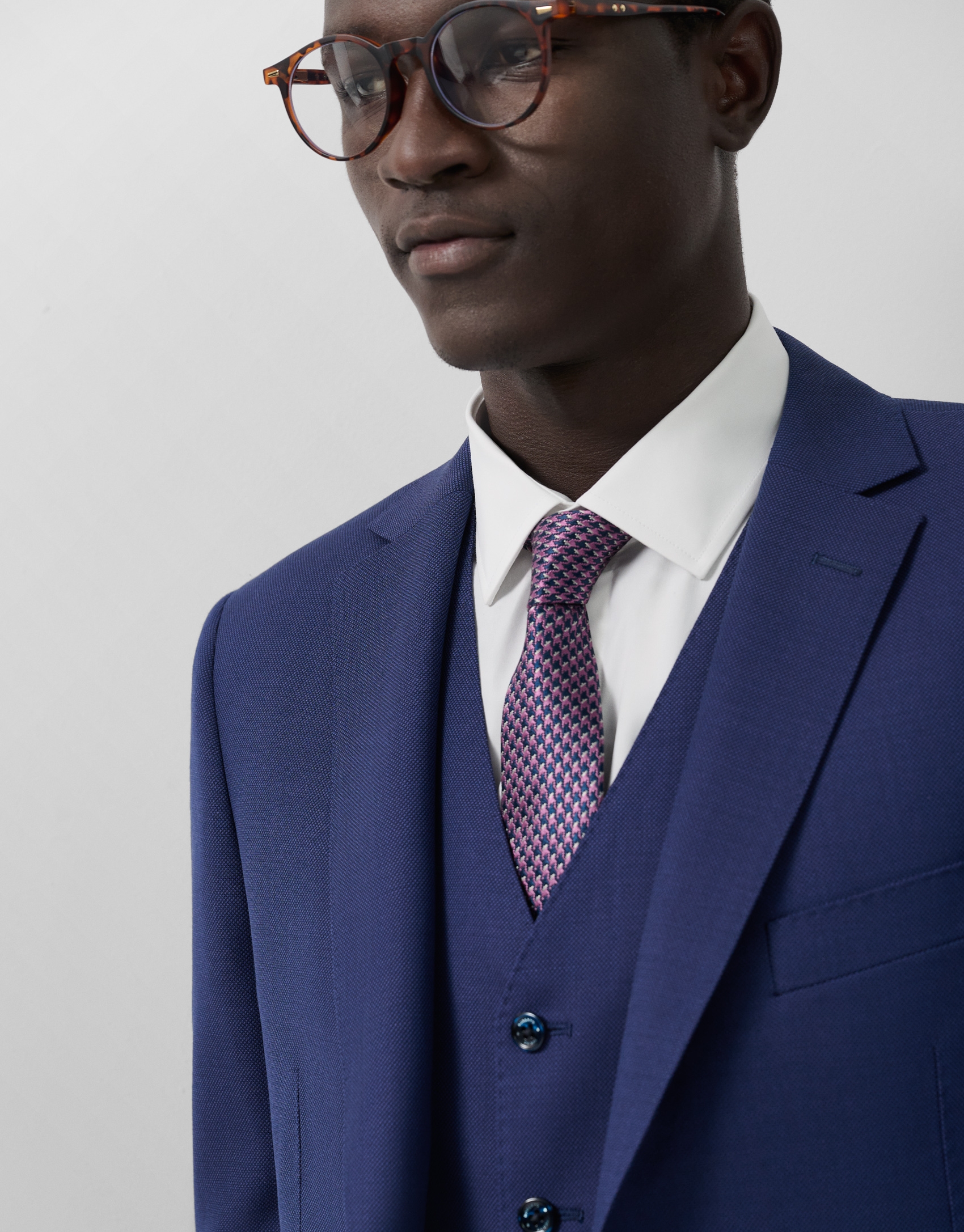 Half canvas slim fit faux plain dark ink blue suit