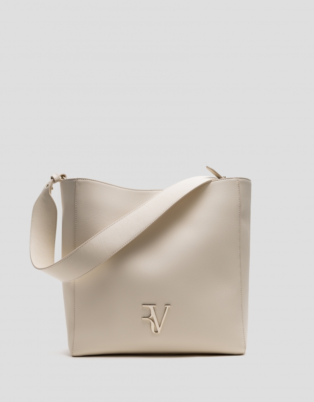 Valentina Hobo shoulder bag in ecru leather