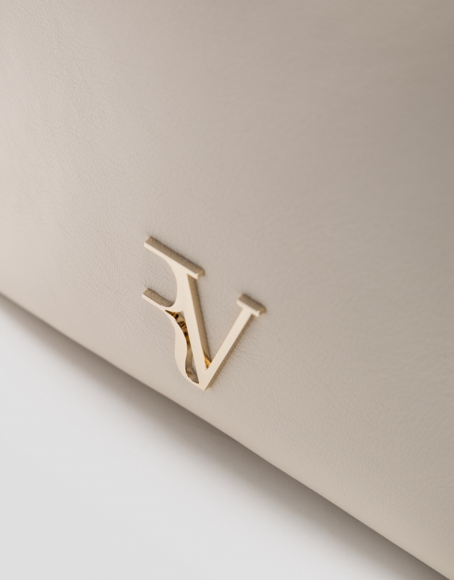 Valentina Hobo shoulder bag in ecru leather