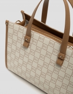 Bolso de mano Gala Satchel Maxi piel logos crema