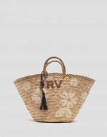 Maxi Tana natural fiber basket with embroidered flowers