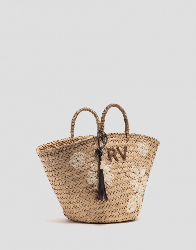 Cesta Tana Maxi fibras vegetales con flores bordadas