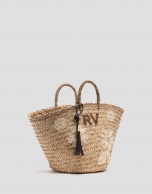 Cesta Tana Maxi fibras vegetales con flores bordadas