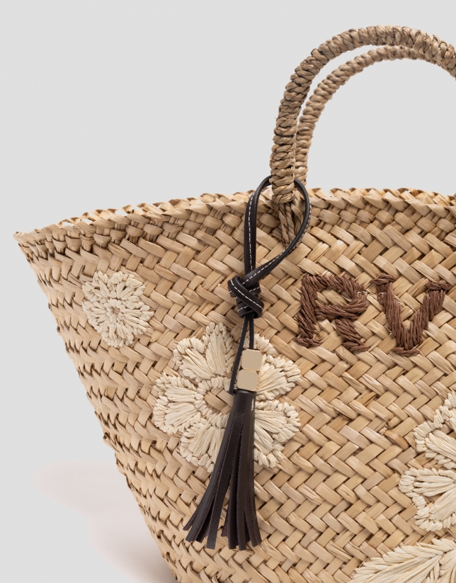 Cesta Tana Maxi fibras vegetales con flores bordadas