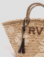 Cesta Tana Maxi fibras vegetales con flores bordadas