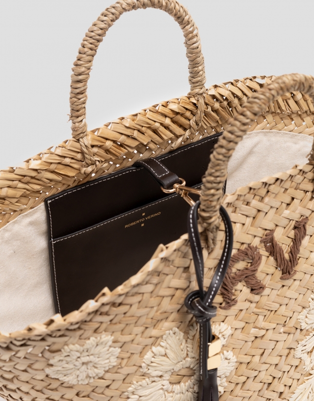 Cesta Tana Maxi fibras vegetales con flores bordadas