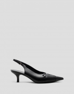 Black leather slingback pumps with cut-outs
