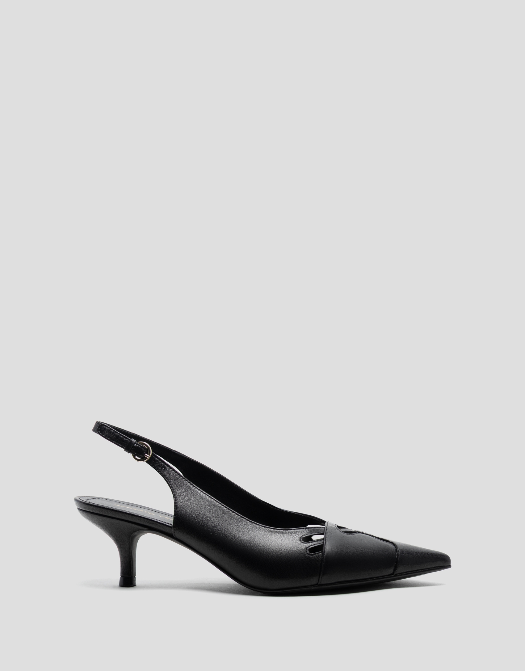 Black leather slingback pumps with cut-outs