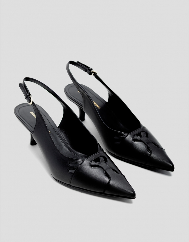 Black leather slingback pumps with cut-outs