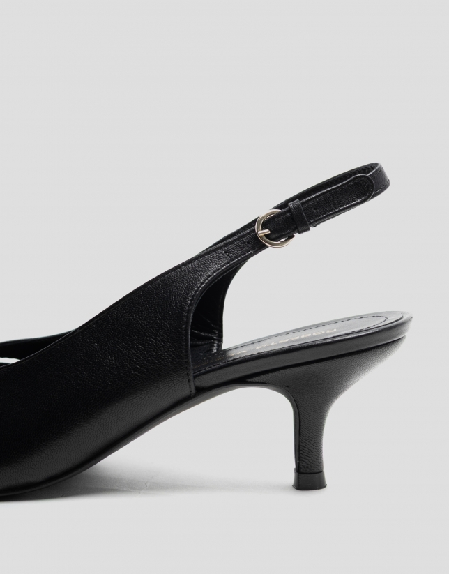 Black leather slingback pumps with cut-outs