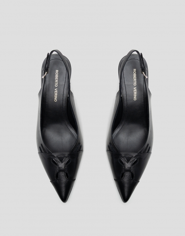 Black leather slingback pumps with cut-outs