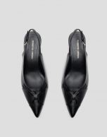 Black leather slingback court shoe with cuts