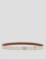 Narrow beige Saffiano leather belt