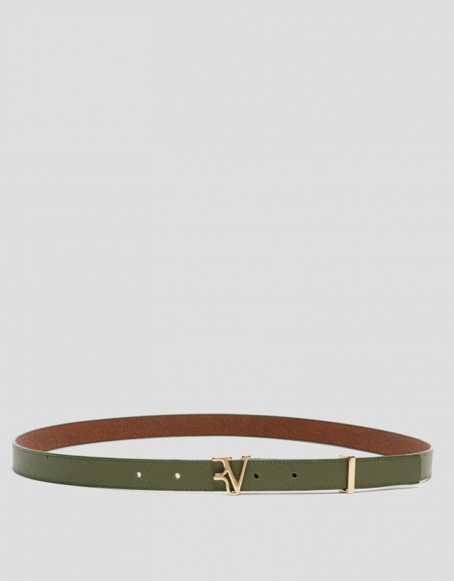 Narrow green saffiano leather belt