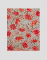 Fular mezcla algodón/lino estampado floral tonos rojos