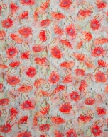 Fular mezcla algodón/lino estampado floral tonos rojos