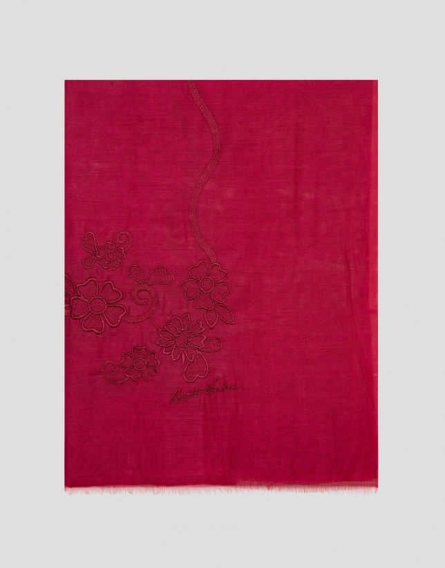 Pink silk and cotton scarf with embroidery