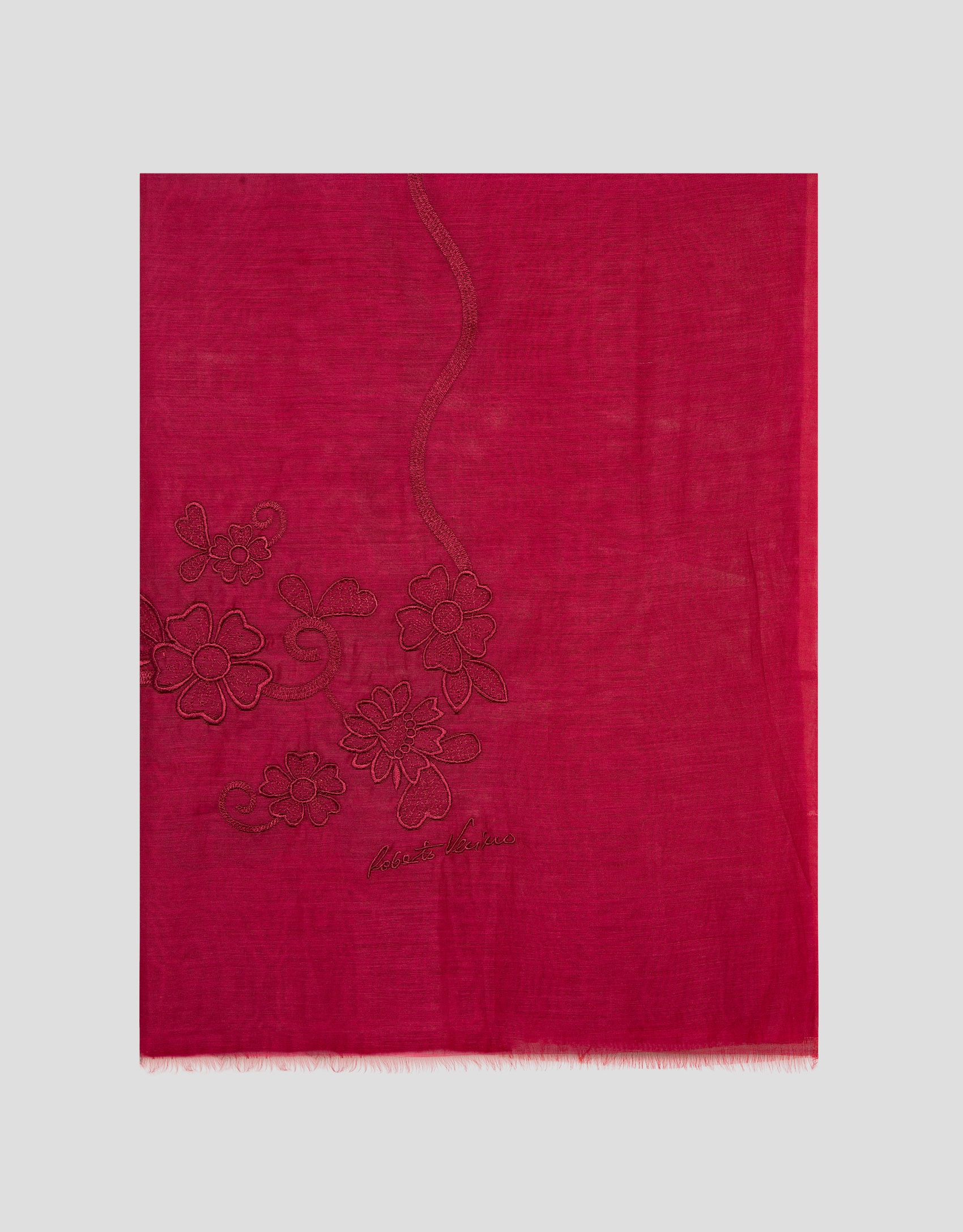 Pink silk and cotton scarf with embroidery