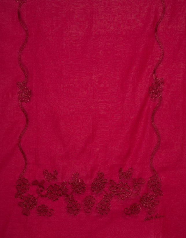 Pink silk and cotton scarf with embroidery