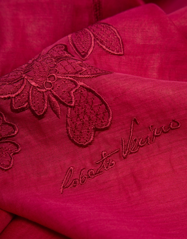 Pink silk and cotton scarf with embroidery