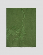 Green silk and cotton scarf with embroidery
