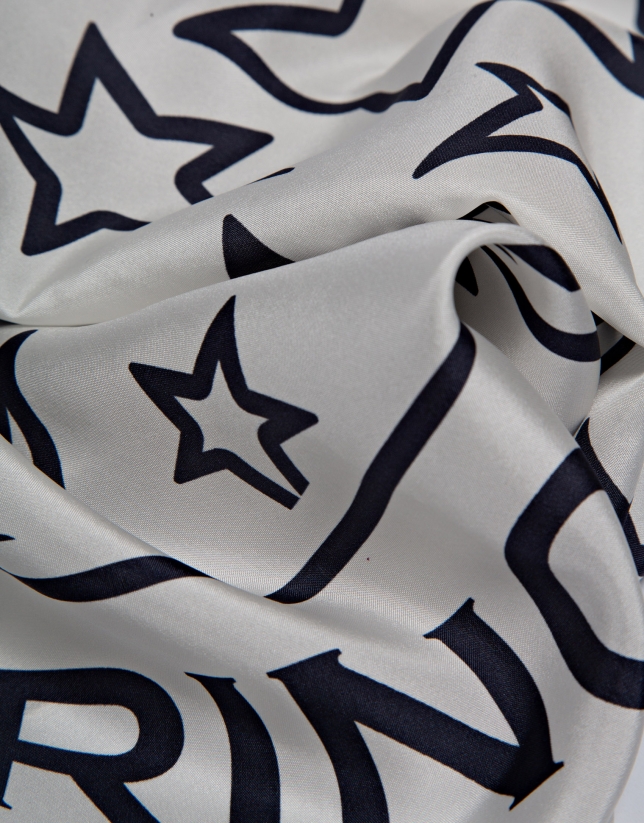 White silk scarf with navy blue stars