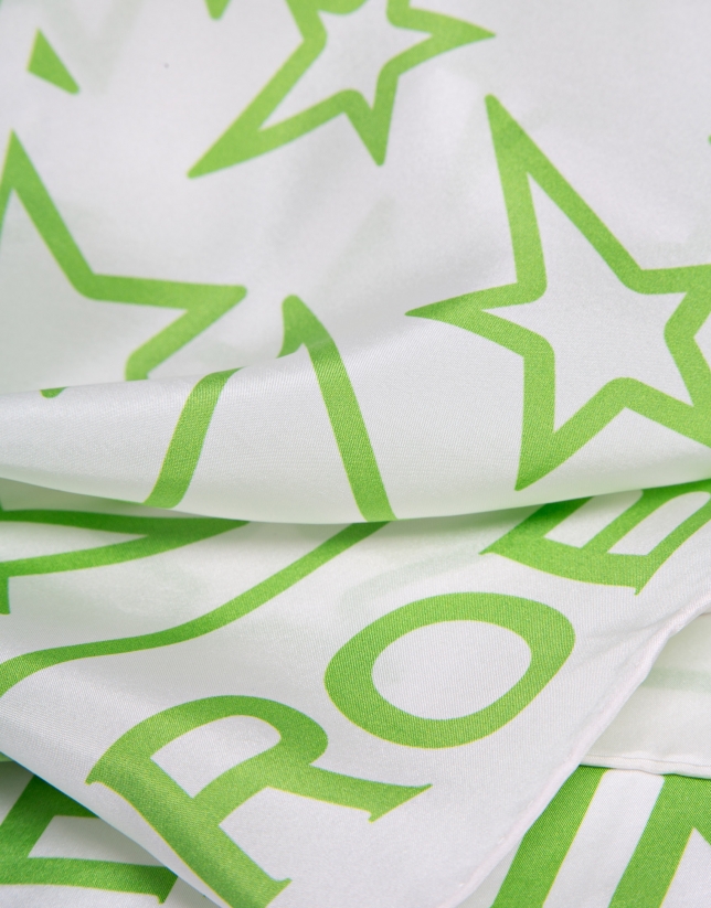 White silk scarf with green stars
