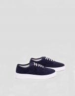 Navy blue split leather running shoes