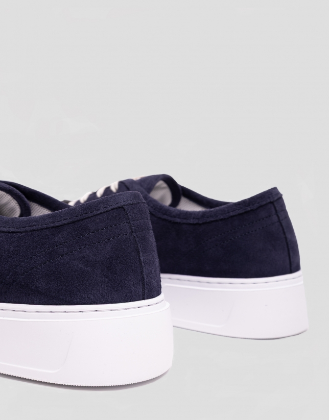 Navy blue split leather running shoes