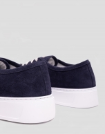 Navy blue split leather running shoes