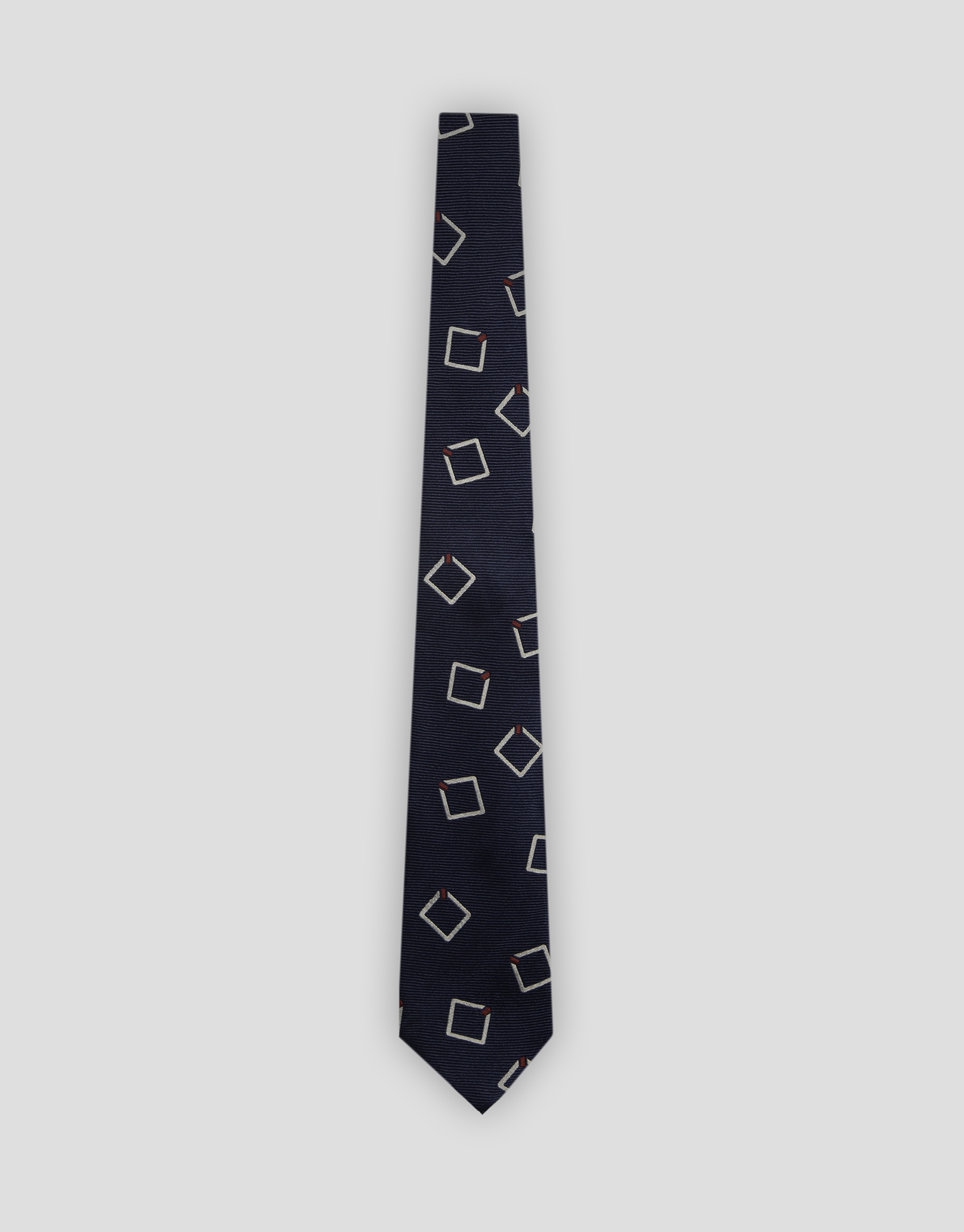 Blue silk tie with large checkered jacquard 