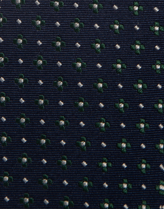 Navy blue silk tie with floral jacquard 
