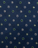 Corbata seda azul con jacquard lunares verde, celeste y blanco