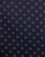 Navy blue silk tie with orange polka dots