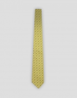 Yellow silk tie with blue floral jacquard 