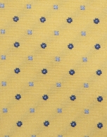 Yellow silk tie with blue floral jacquard 