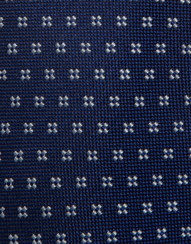 Corbata de seda azul con jacquard geom&eacute;trico plata
