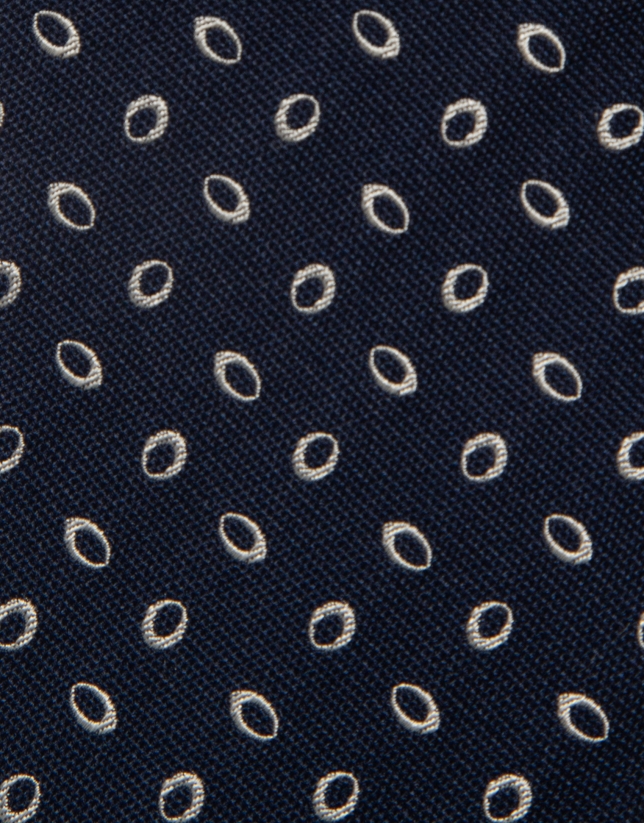 Corbata seda marino jacquard &oacute;valos plata
