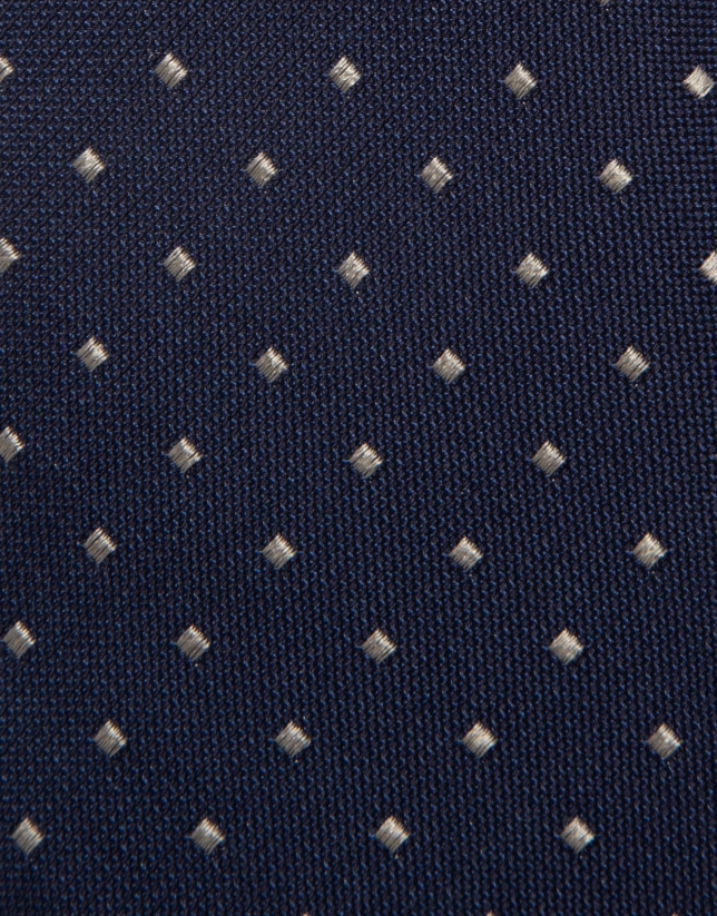 Corbata seda marino con jacquard geom&eacute;trico plata