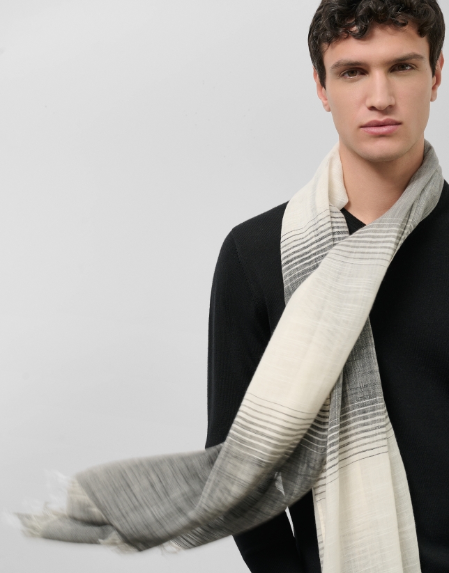 Beige and black striped scarf