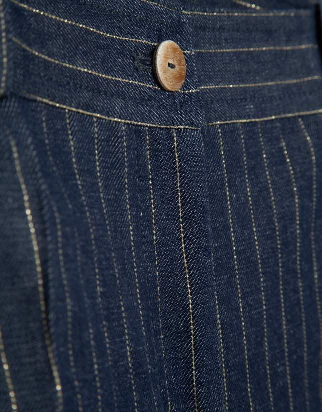 Pantalón recto en tejido vaquero con lino y perfil dorado