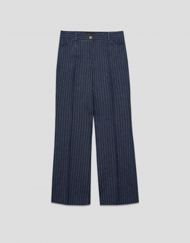 Pantalón recto en tejido vaquero con lino y perfil dorado