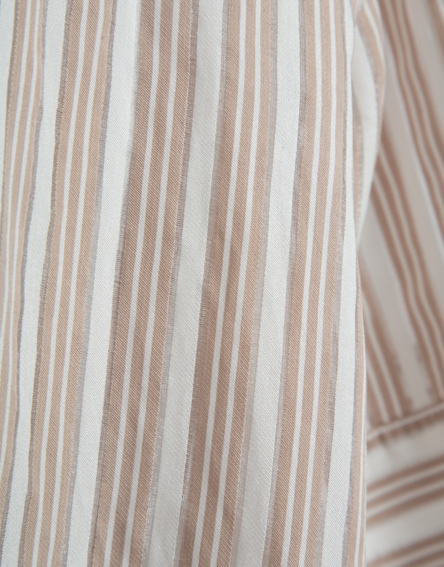 Beige striped jacquard blouse with short sleeves