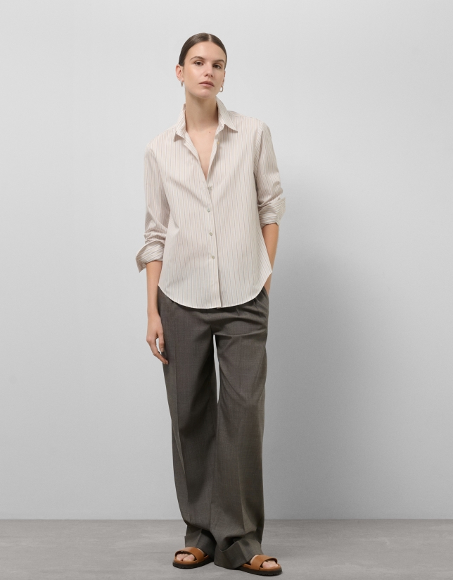 White cotton shirt with beige stripes