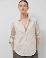 White cotton shirt with beige stripes