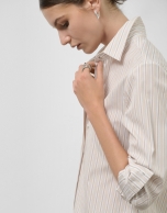White cotton shirt with beige stripes