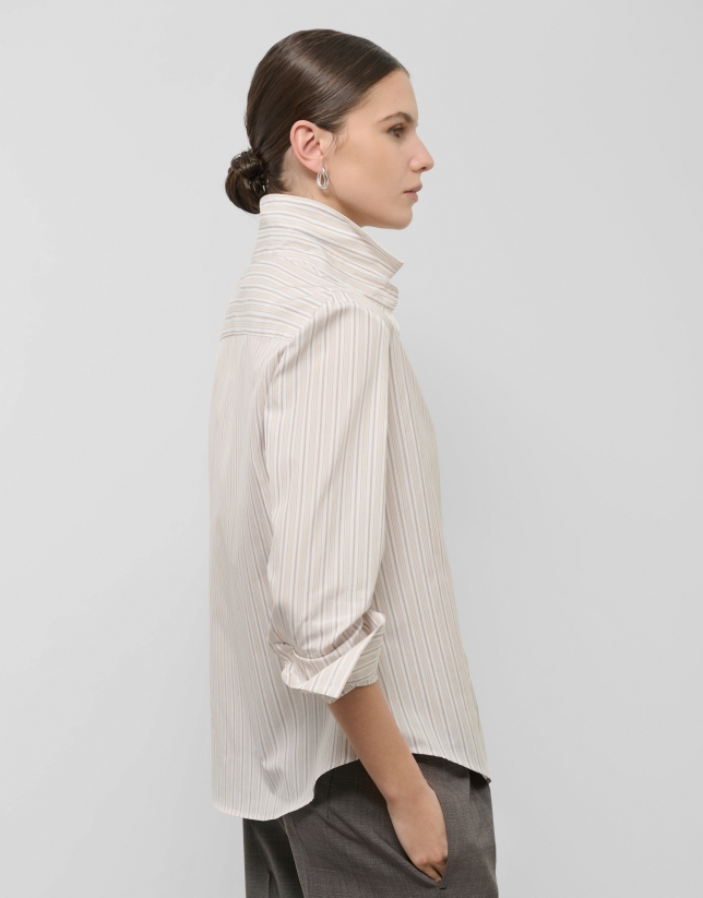 White cotton shirt with beige stripes